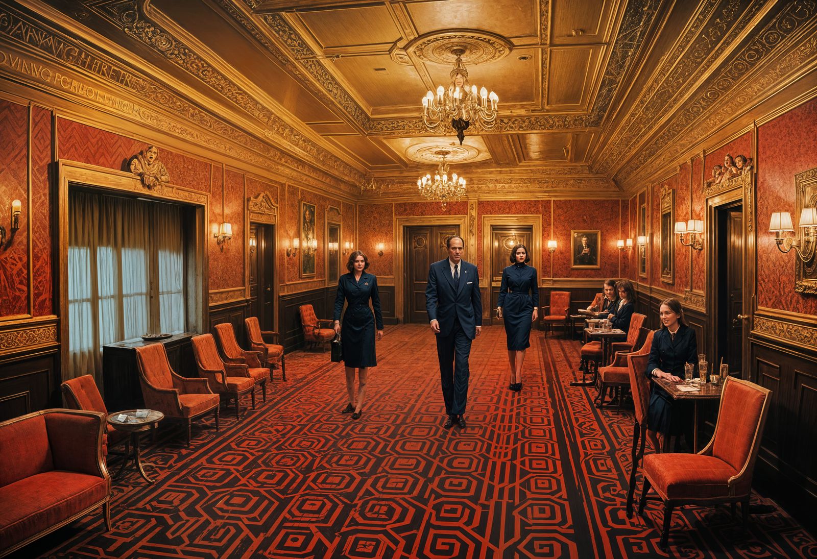 Creepy Nighttime Scene of Overlook Hotel in Noir Style