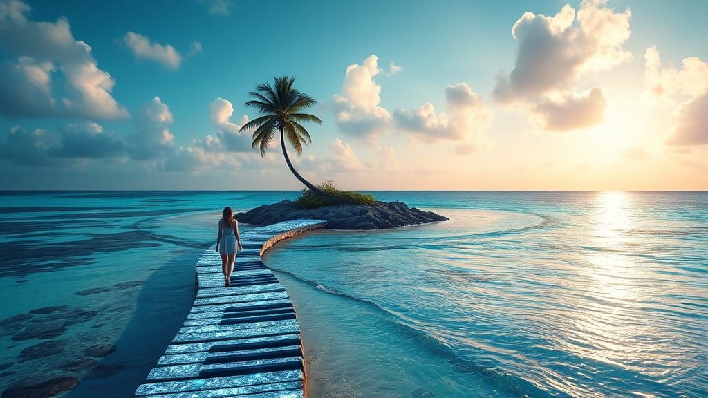 Seaside Piano Path to Palm Island: Digital Art
