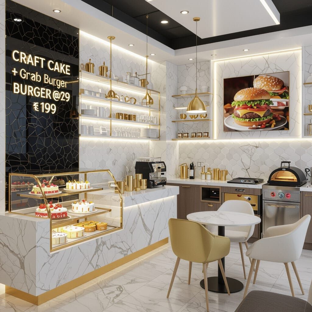 Modern GlowCraft Fusion Cafe with Cake and Burger Offer