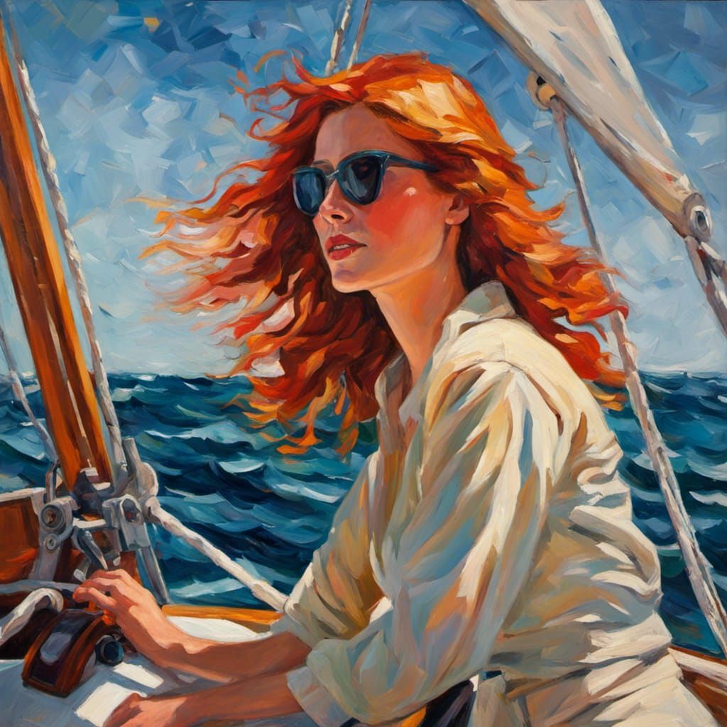 Redhead at Sail: an Expressionist Oil Painting