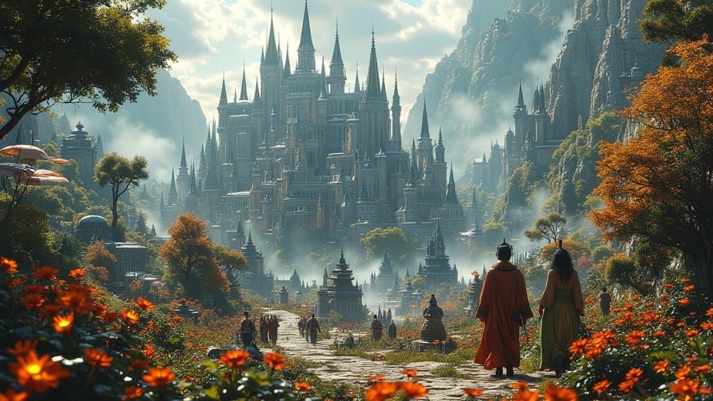 Floating City of Neo-Gothic Spires and Gardens