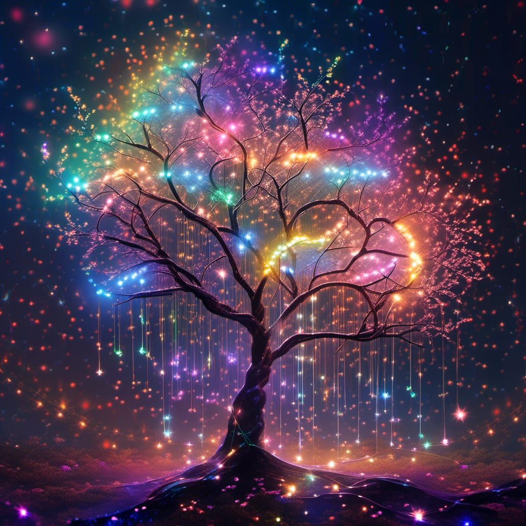 Rainbow Glitter Tree in Cyberpunk Steampunk Style