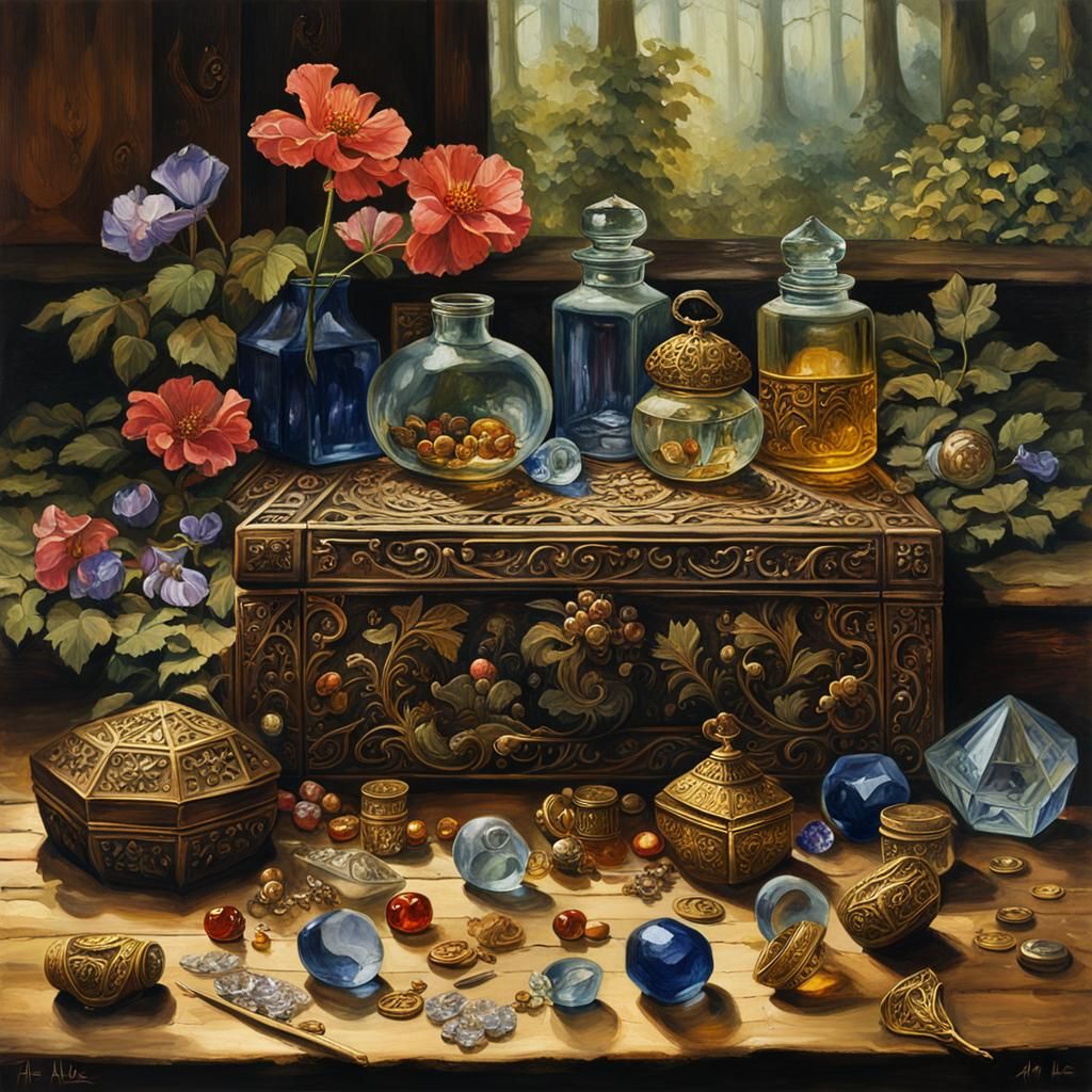 Halfling's Treasures: A Still Life Oil Painting