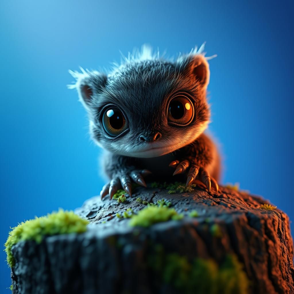 Furry Tugarin Serpent on Mossy Stump: 3D Digital Art