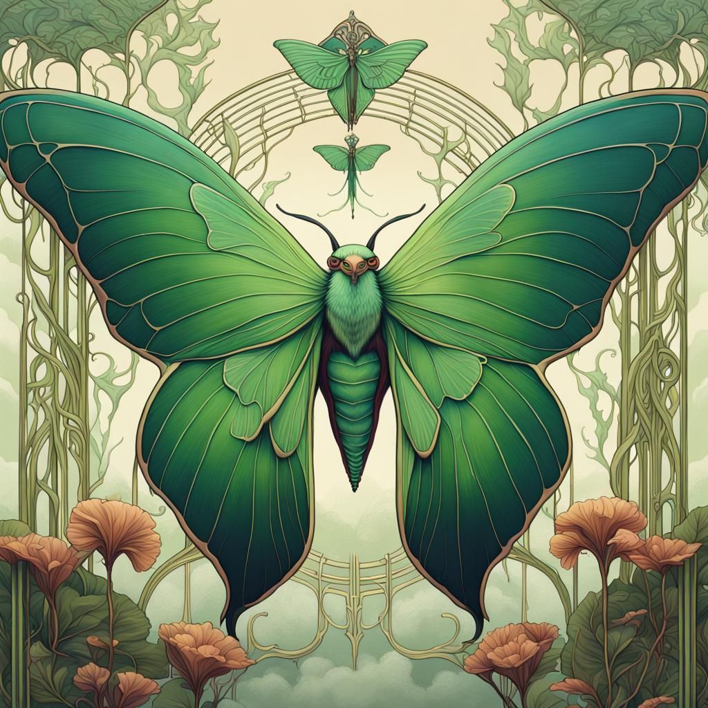 Art Nouveau Luna Moth Matte Painting