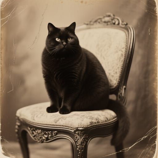 Vintage Portrait of a Black Cat in Sepia Tones