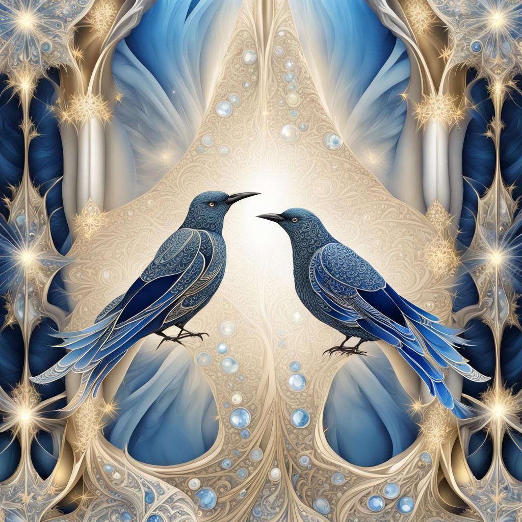 Starlings Sing in Jeweled Cathedral: Digital Fractal Art