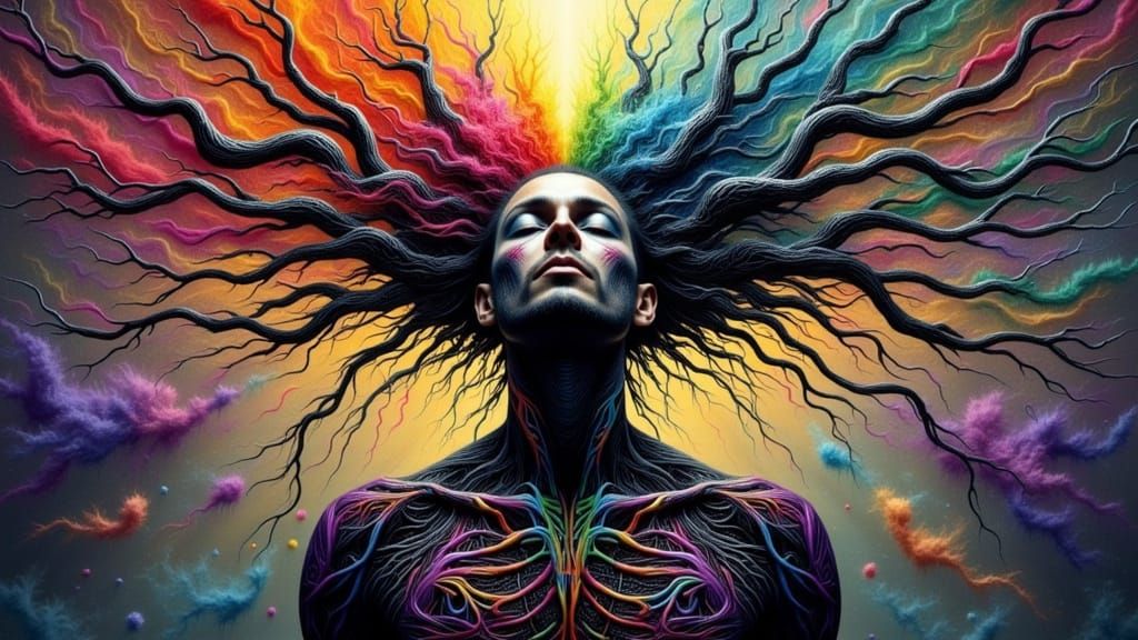 Biomechanical Android in Web, Impasto Painting