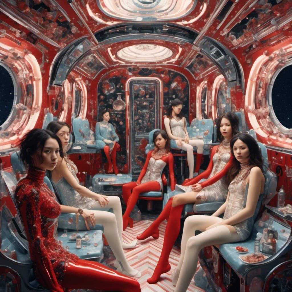 Hyperreal Women in Spaceship with Red Tights