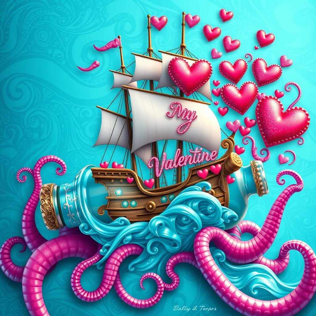 Whimsical Pirate Ship Emerges from Glass Bottle