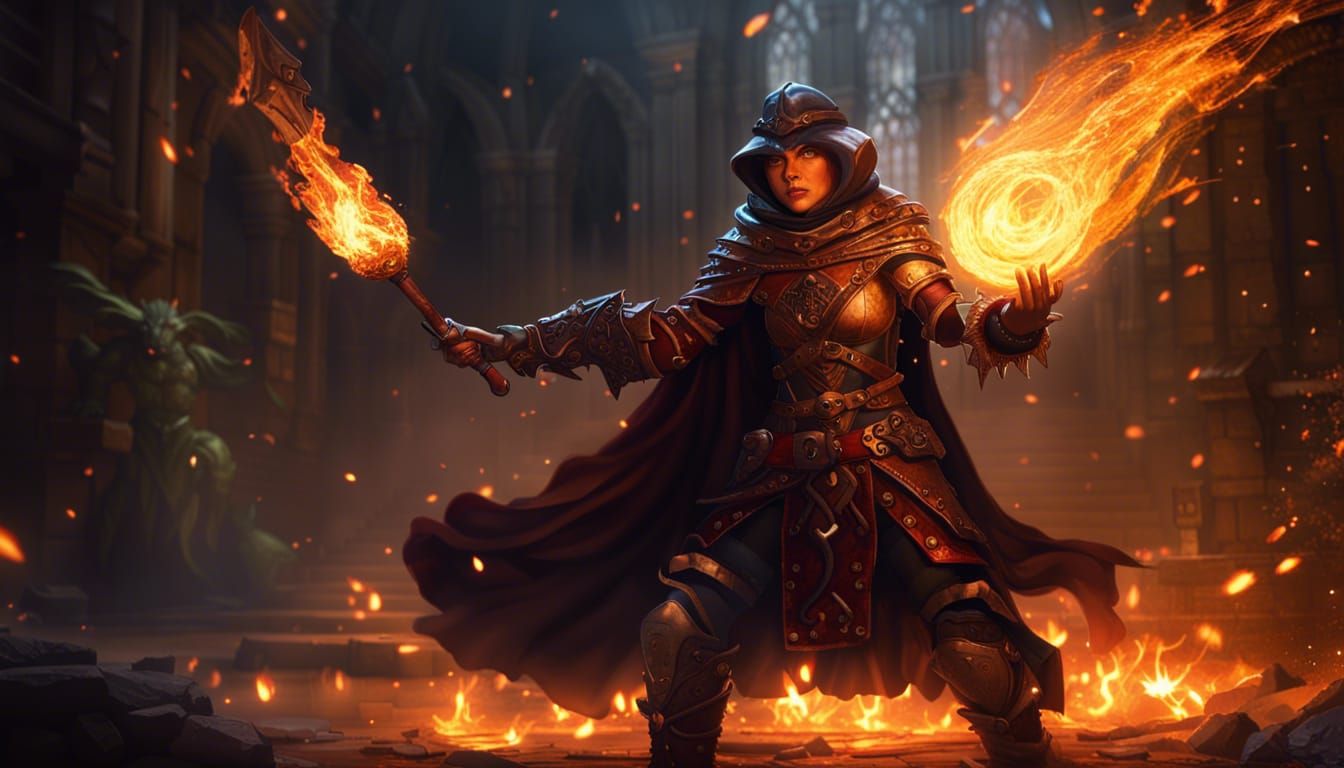 Mage Knight Prepares Fire Spell: Dark Fantasy Art