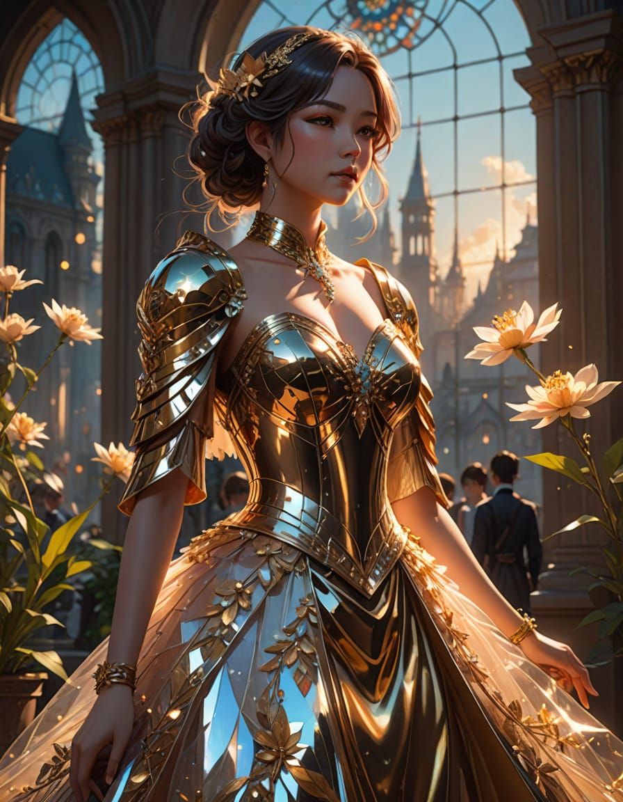 Sparkling Glass Ballgown Concept Art in Vibrant Oil Style