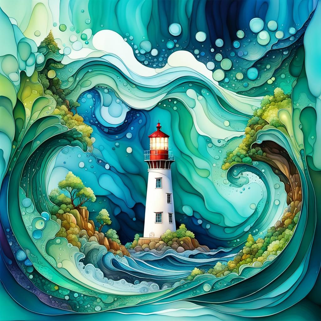 LIGHTHOUSE IN BLUE & GREEN #5