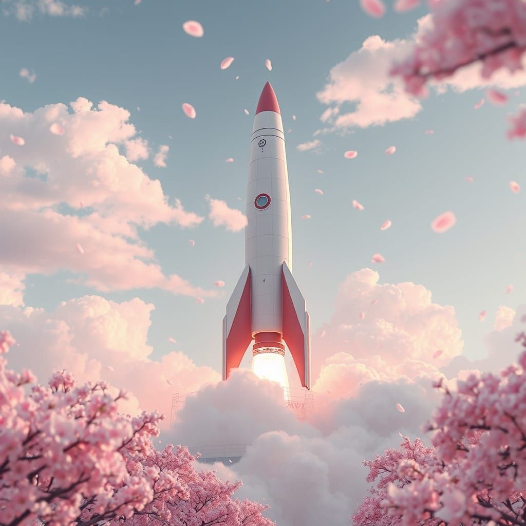 Retro-Futuristic Rocket Launch in Anime Style