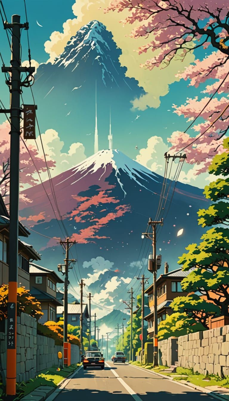 Elegant Anime Goddess in Whimsical Fantasy Landscape