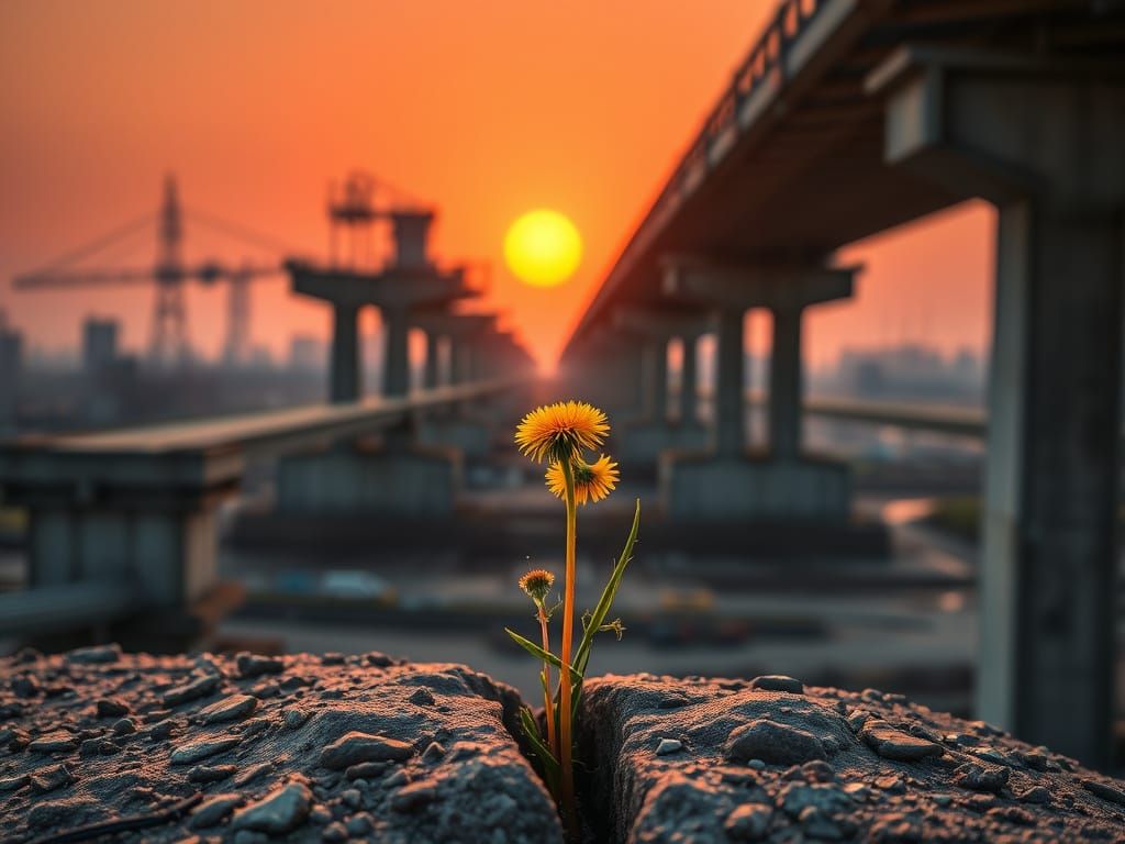 Dandelion in Industrial Wasteland: Retro-Futuristic Style
