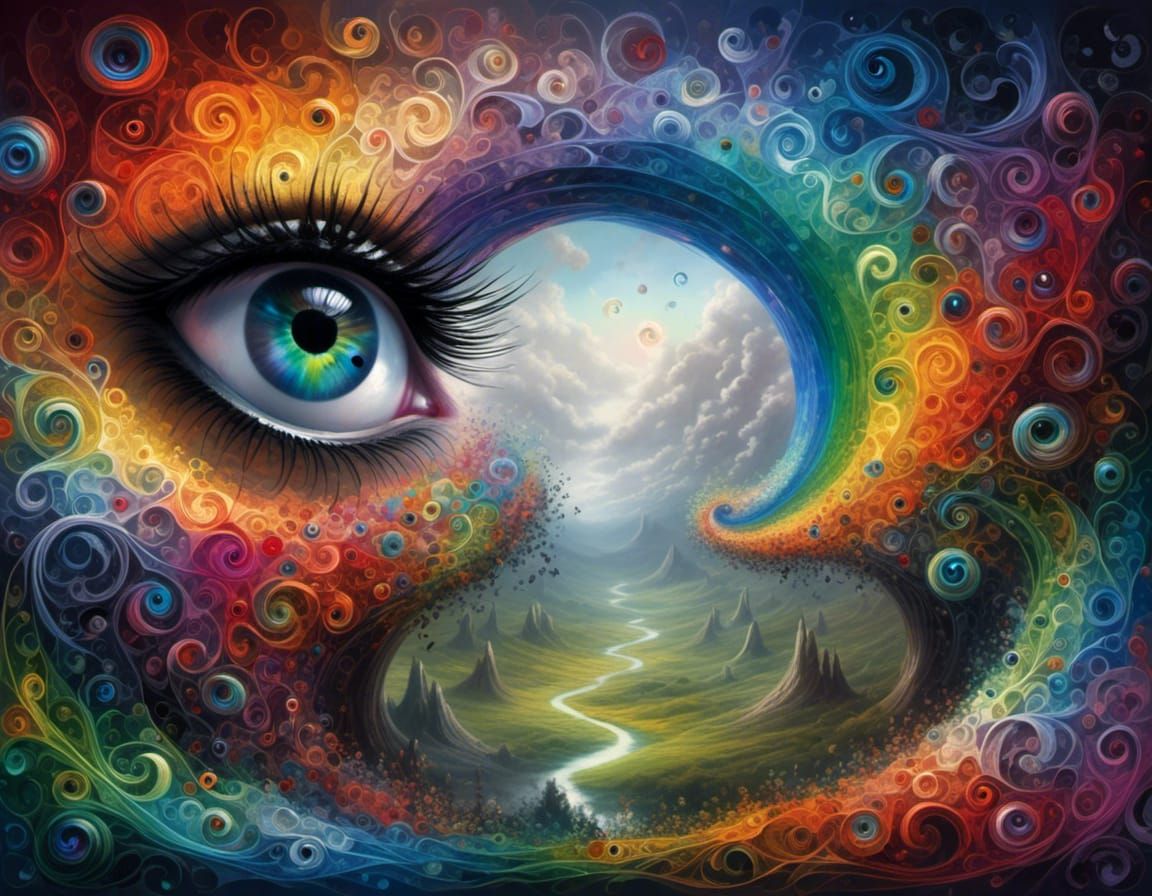 Rainbow Space Goddess with Surreal Eyes