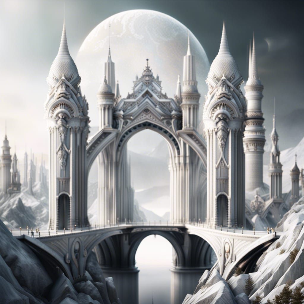 Ornate Marble Bridges Between White Towers