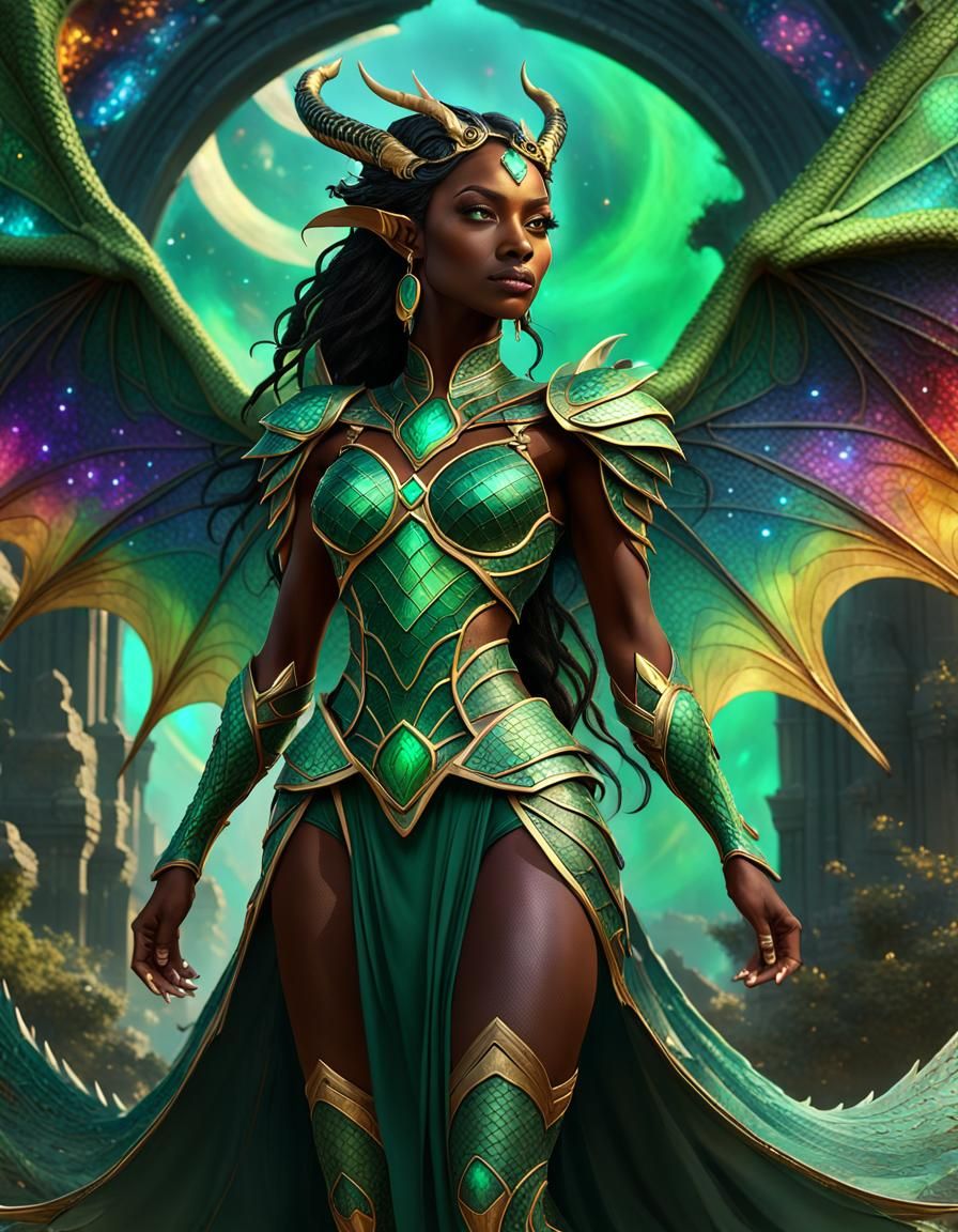 Dragon Goddess with Cosmic Wings, Dark Fantasy Art