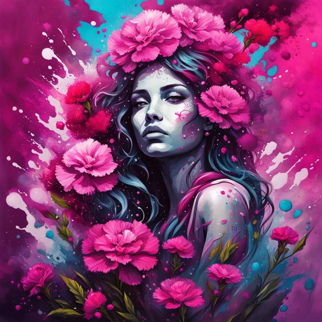 Magenta Goddess in Graffiti Art Style