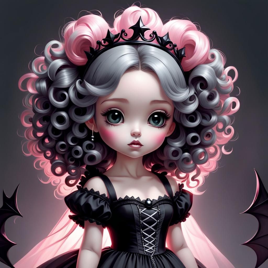 Cute Gothic Fairy Chibi Girl in Halloween Style