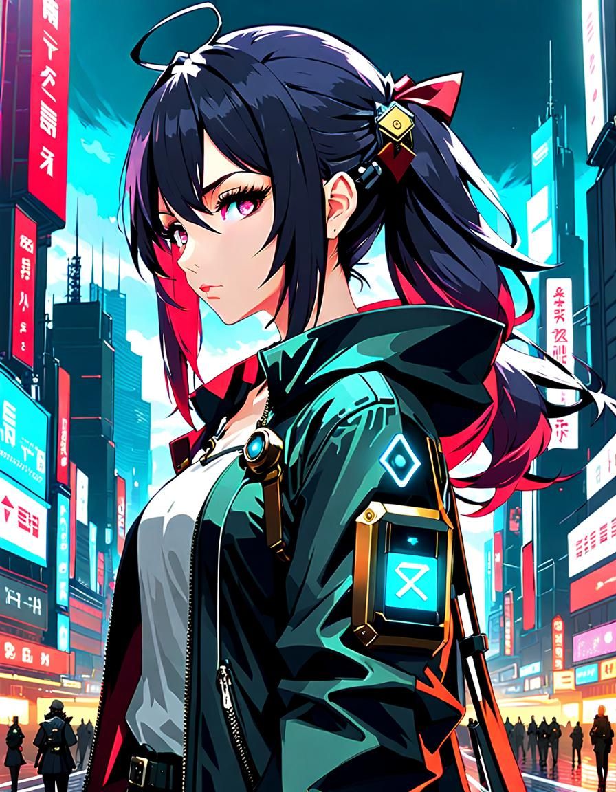 Technopunk Girl Portrait in Anime Manga Style