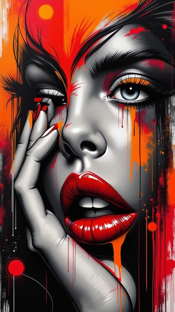Woman's Eyes and Lips in Vibrant Street Art Style