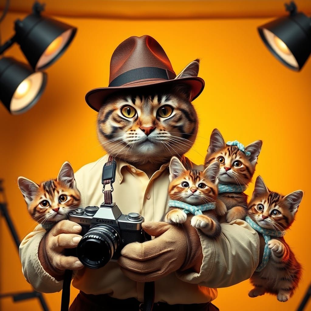 Photographer with his family at his place of work.