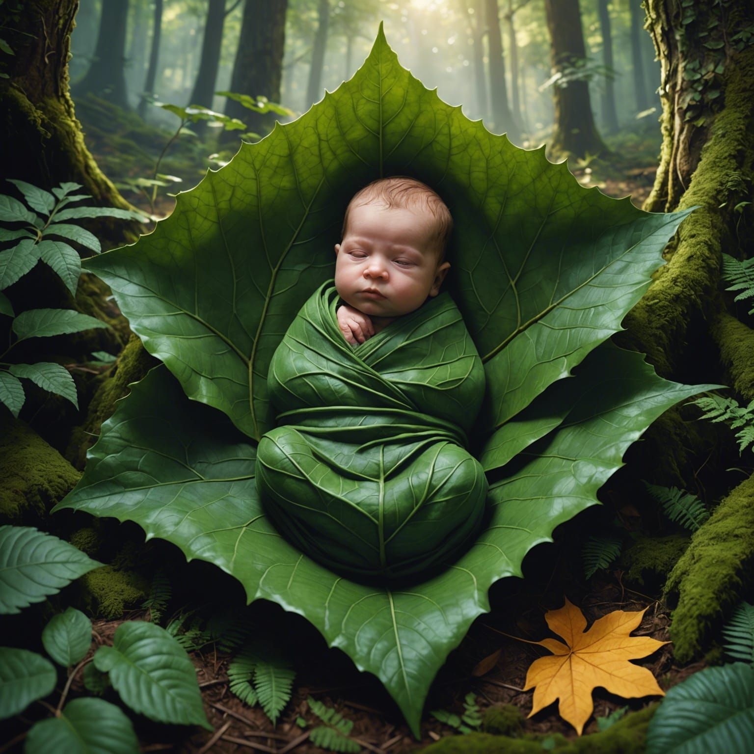Newborn Baby in Forest: Detailed Matte Painting