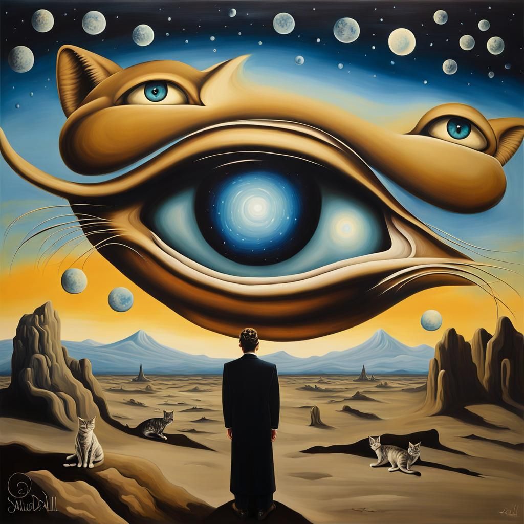 Surreal Cat Eyes Illuminate the Cosmos as Oil Painting
