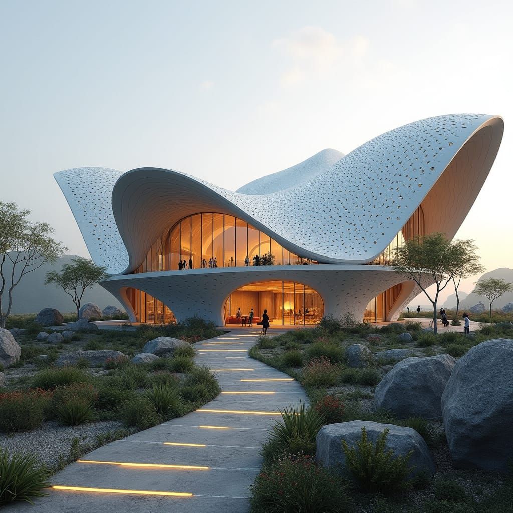 Futuristic Building with Iranian Geometry and Organic Elemen...