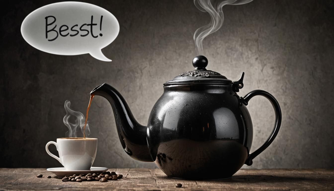 Hyperrealistic Coffee Pot with Lips and Chat Bubble