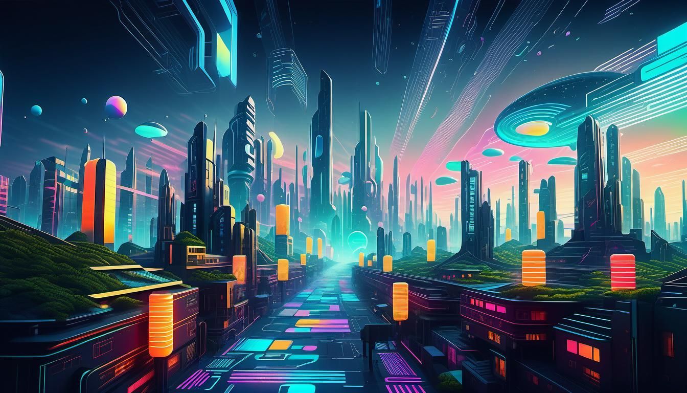 Organic Techno-Futurist Cityscape with Glowing Colors