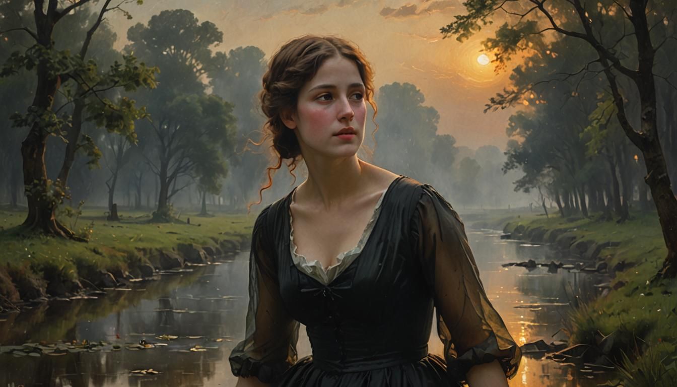 Elegant Woman in Tonalist Style with Volumetric Lighting