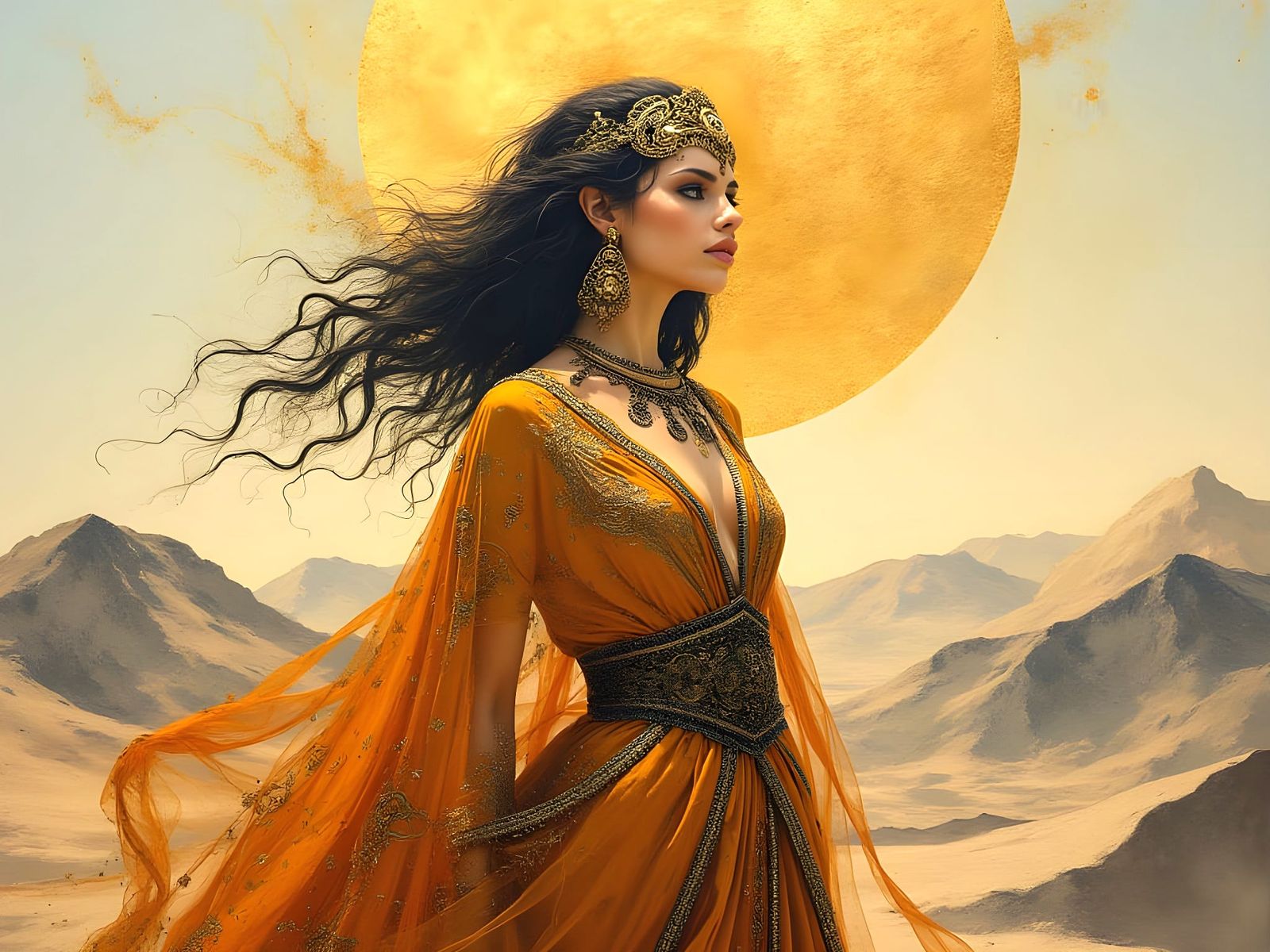 Surreal Bedouin Goddess in Baroque Splendor