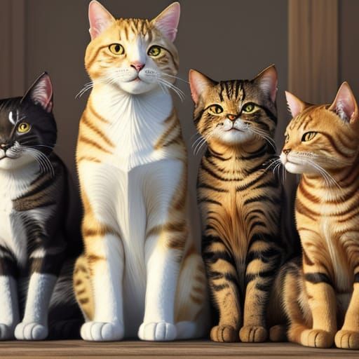 Cats in a Row: Digital Art Feline Portrait