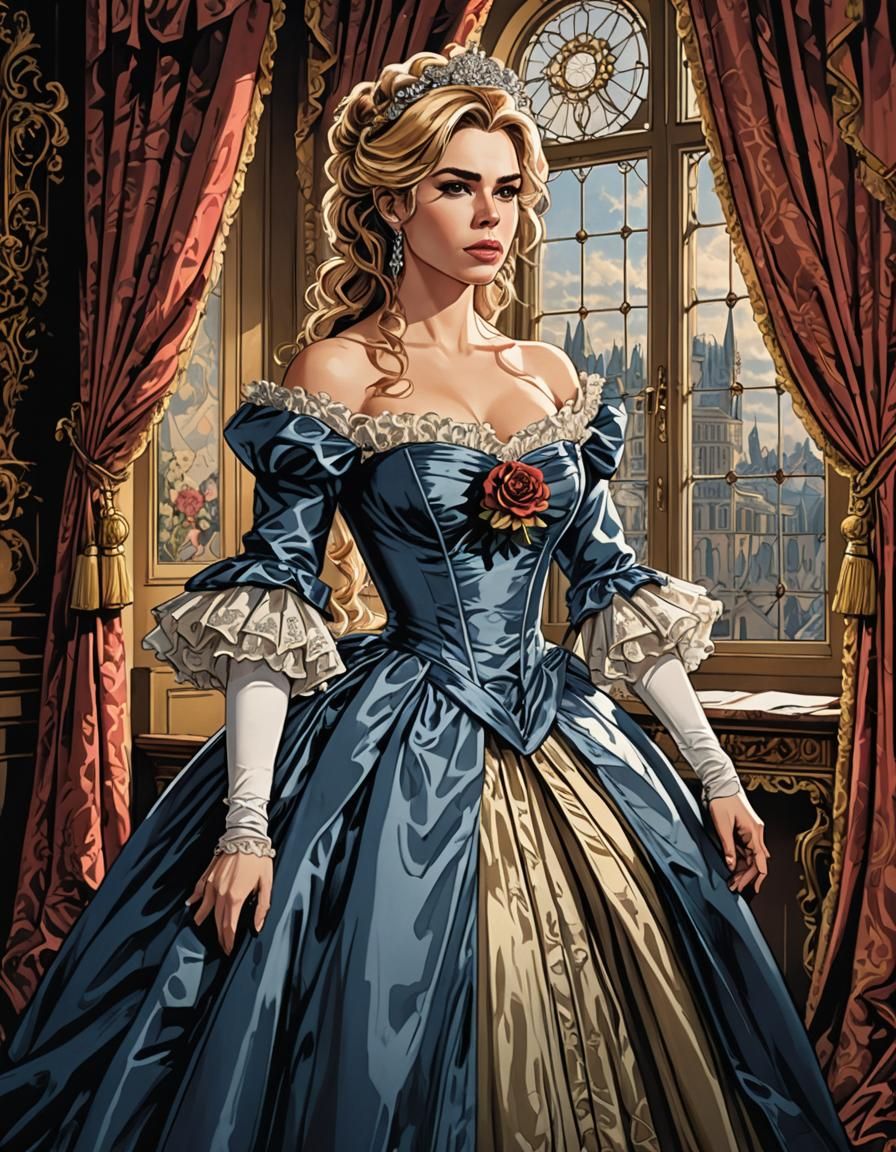 Billie Piper Anime Illustration in French Historical Fashion