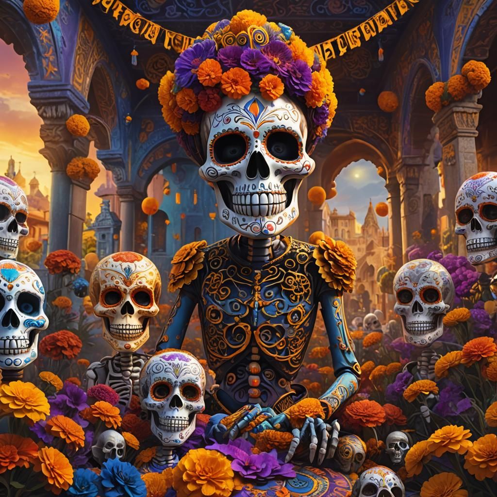 Day of the Dead Fantasy Scene in Magical Realism
