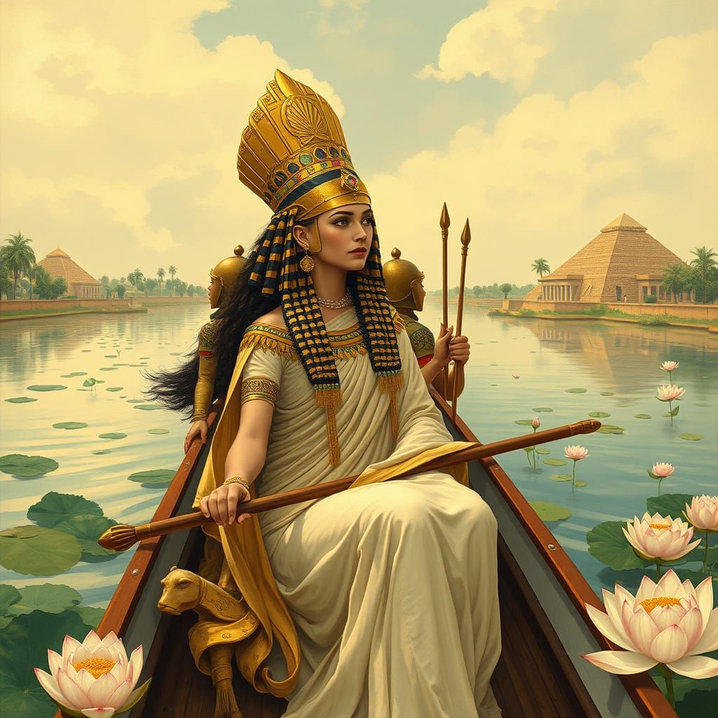Egyptian Queen Sails Nile in Golden Ornamentation
