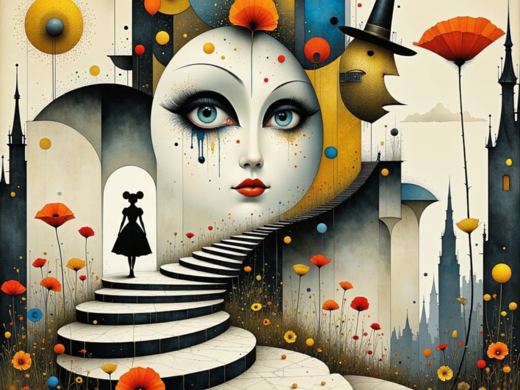 Surreal Wonderland Scene in Escher-Inspired Architecture wit...