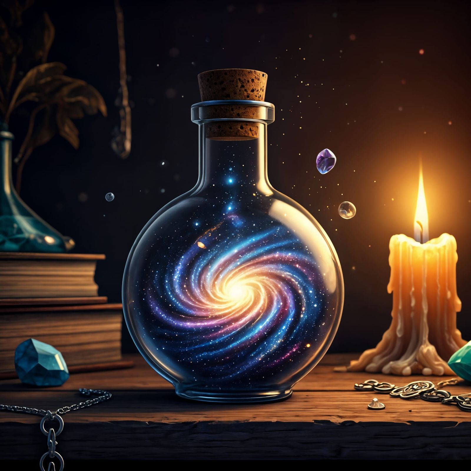 Enchanted Potion Bottle in Cosmic Dance