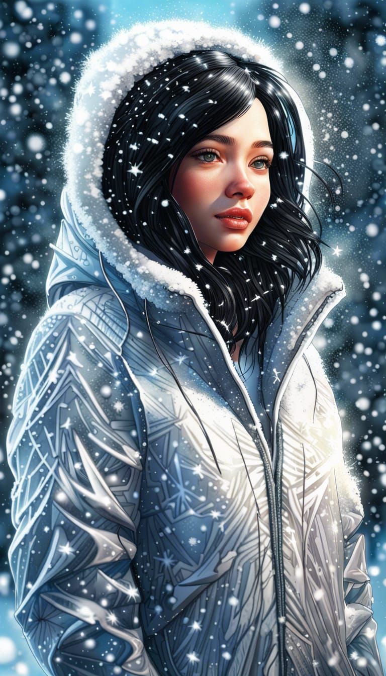 Radiant Portrait of Woman with Black Hair in Winter