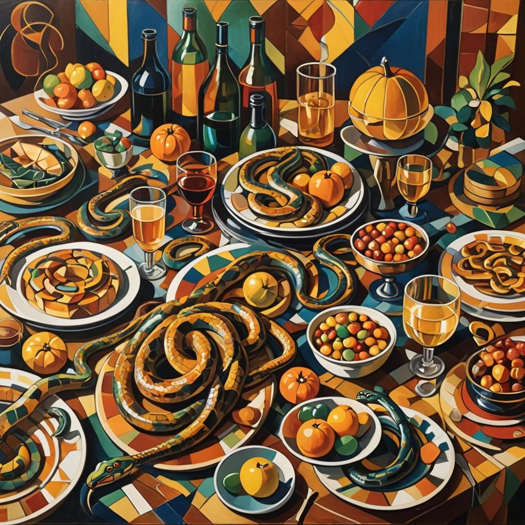 Cubist Art Deco Snakes Celebrate Thanksgiving