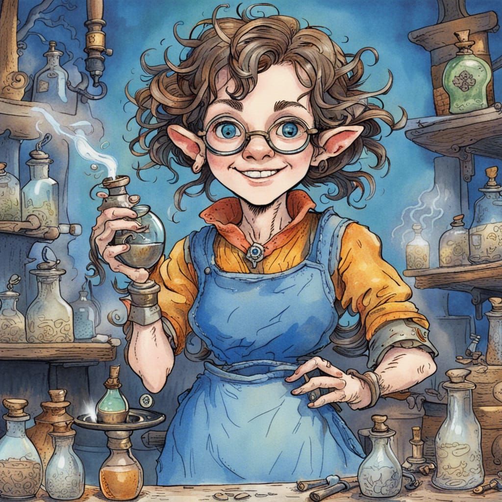 Halfling Alchemist Portrait in Whimsical Style