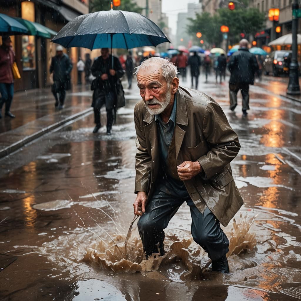 Hyperrealistic Splash Art of Man Falling in Puddle