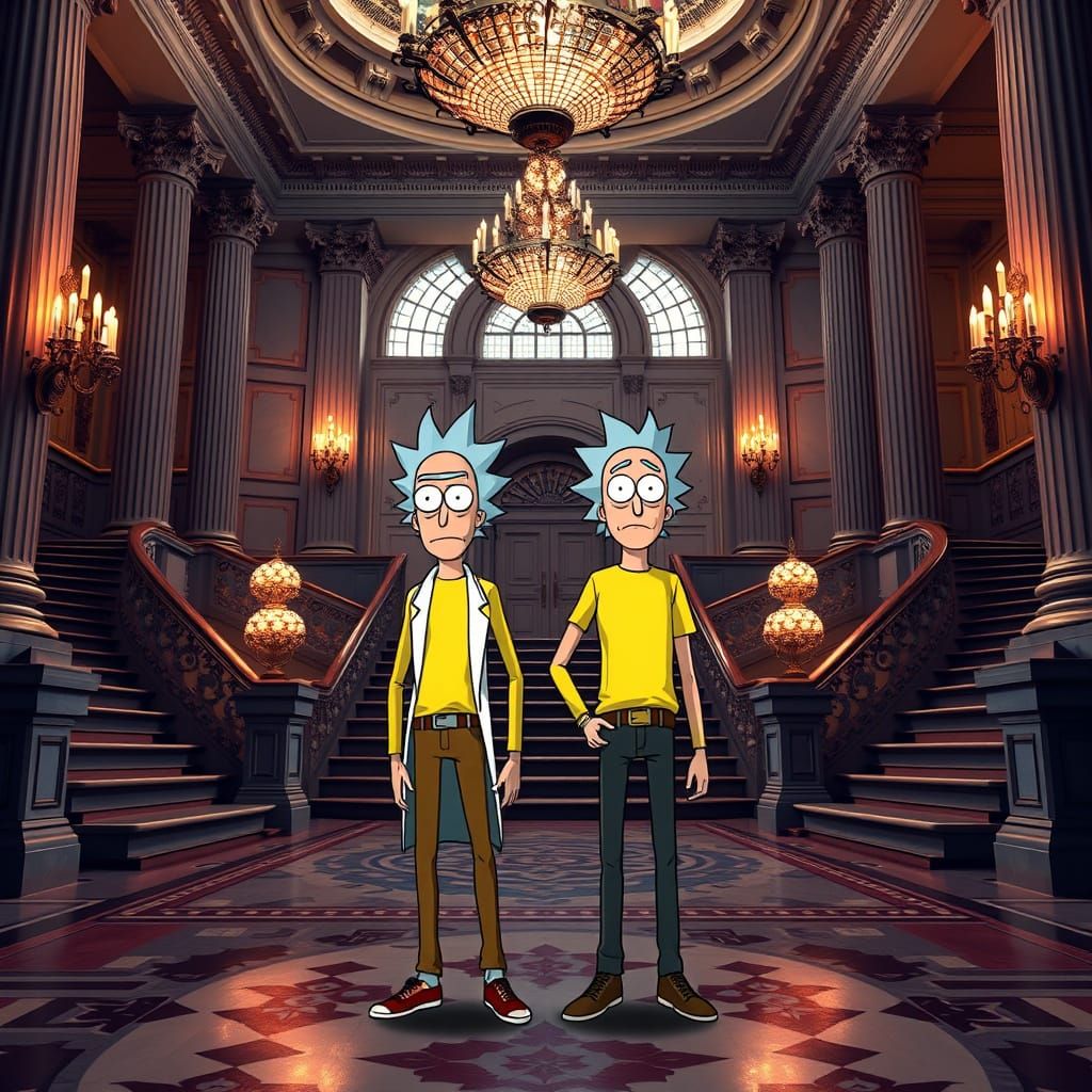 Rick and Morty in Grand White House Foyer