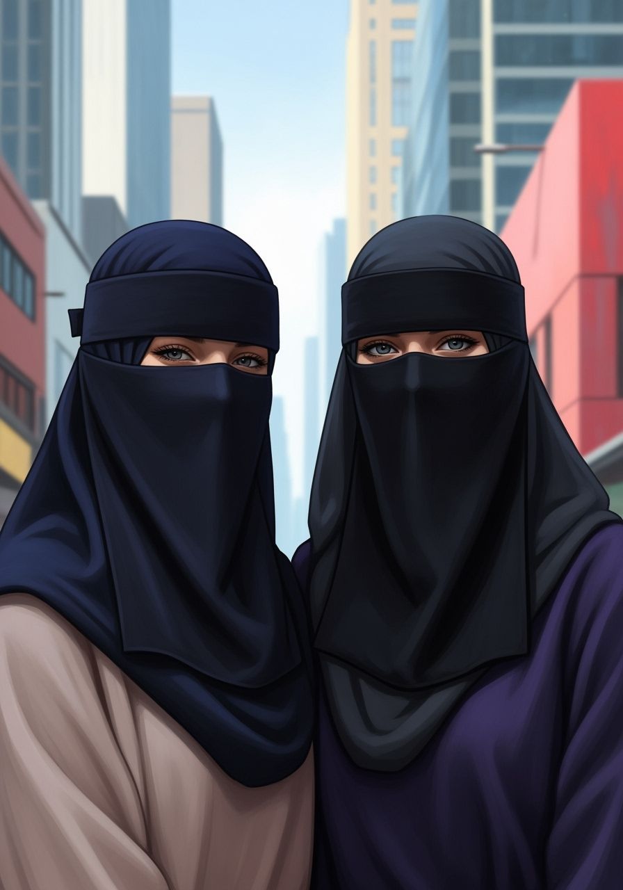 Niqabi Women Friends in Modern Cityscape