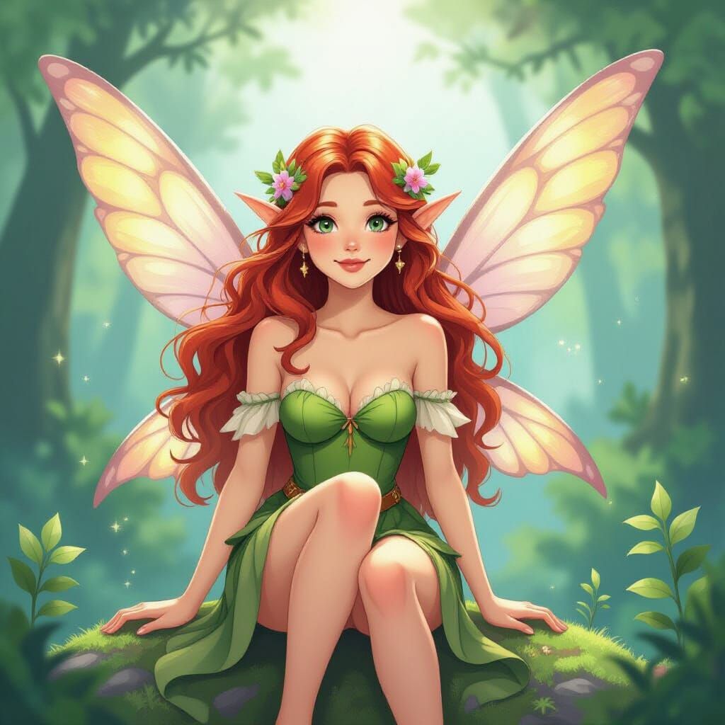 Friendly Fairy Met Whies in Detailed Gouache Painting
