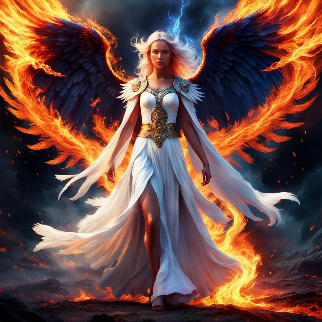 Goddess Angel Walks into Fire: Fantasy Matte Painting