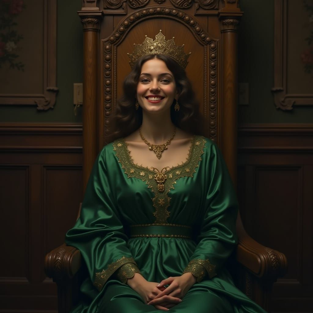 Regal Woman on Throne in Pre-Raphaelite Style